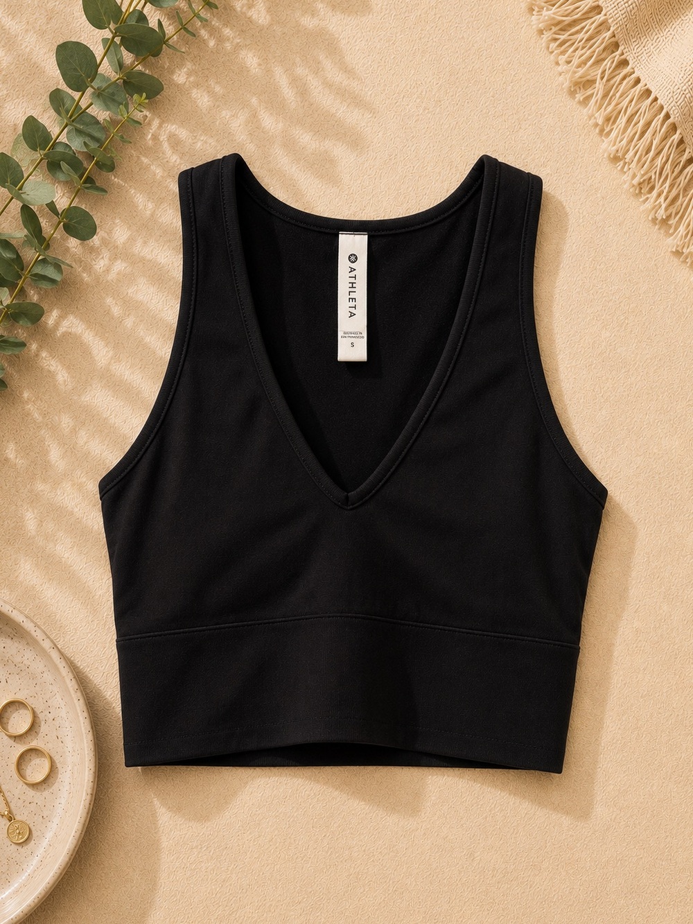 Athleta Black Aurora Seamless Crop Ribbed Transcend V Neck Crop Tank Top Shirt
